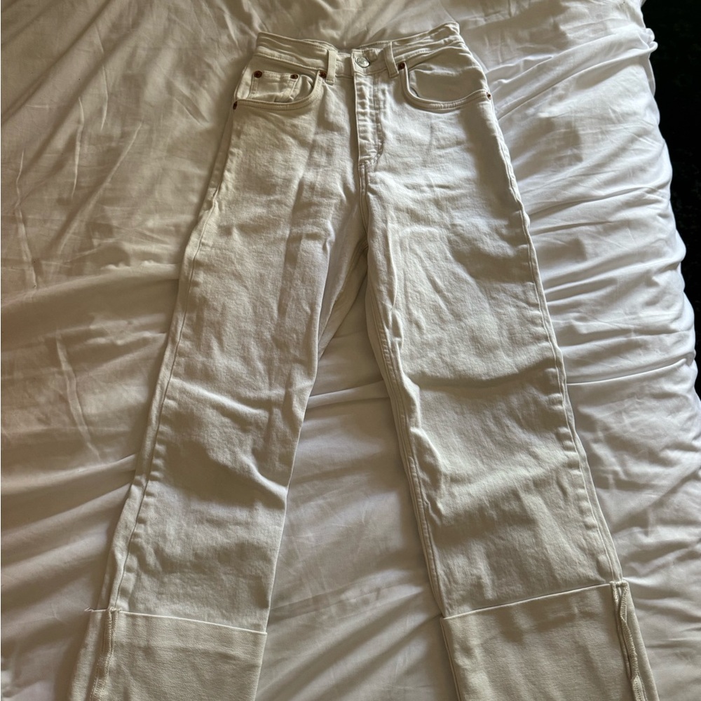 Zara Off-White Straight-Leg Jeans